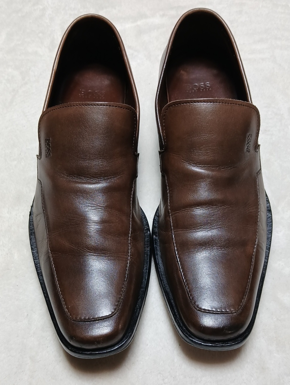 Hugo Boss Brown Leather Slip-On Loafers Size 8 MENS